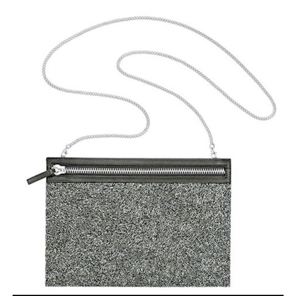 Swarovski Crystal Glam Rock Evening Bag Black Silver Convertible Chain Strap - Picture 2 of 7